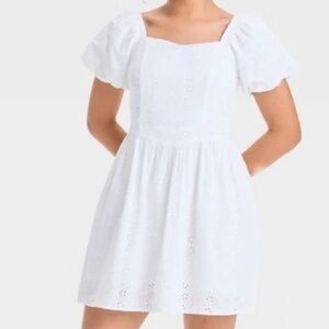Art Class White Eyelet Dress Girls L 10/12 Puff Sleeve Fit Flare Bridgerton Cute